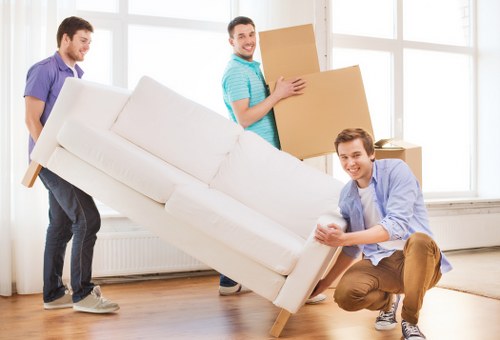 Prepared moving boxes and furniture for an Ilford property move