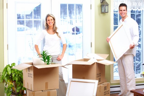 Preparation for a removals van move with boxes and furniture